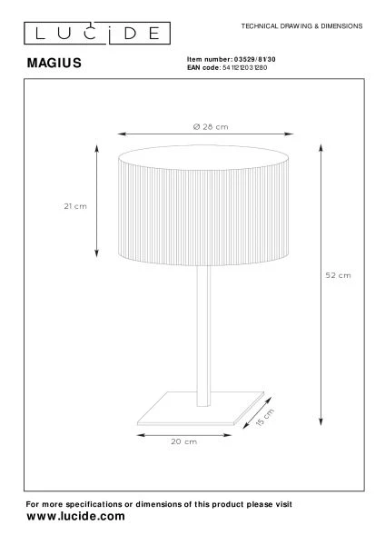 Lucide MAGIUS - Tafellamp - Ø 28 cm - 1xE27 - Naturel - technisch